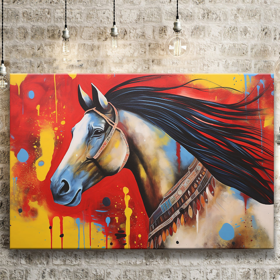 Indian Horse Warrior Oil Painting V2 Canvas Prints Wall Art, Painting Art Home Decor
