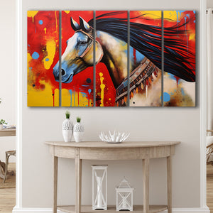 Indian Horse Warrior Oil Painting V2,5 Panel Extra Large Canvas Prints Wall Art Decor