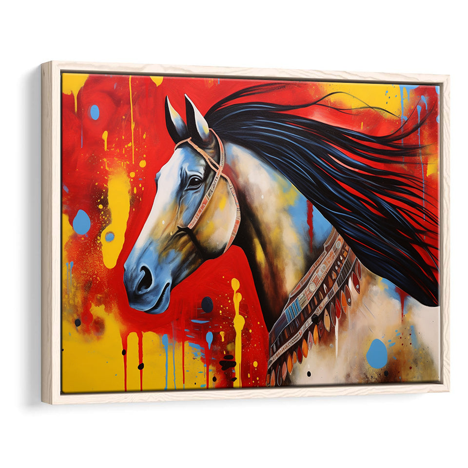 Indian Horse Warrior Oil Painting V2, Framed Canvas Prints Wall Art Decor, Floating Frame