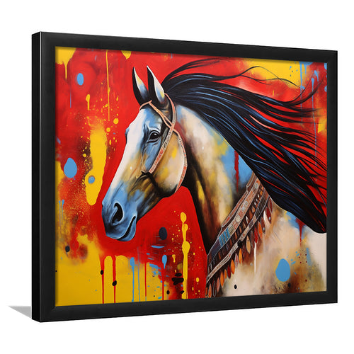Indian Horse Warrior Oil Painting V2 Framed Art Prints Wall Decor, Framed Painting Art