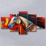 Indian Horse Warrior Oil Painting V2 Mixed 5 Panel Large Canvas Prints Wall Art Decor