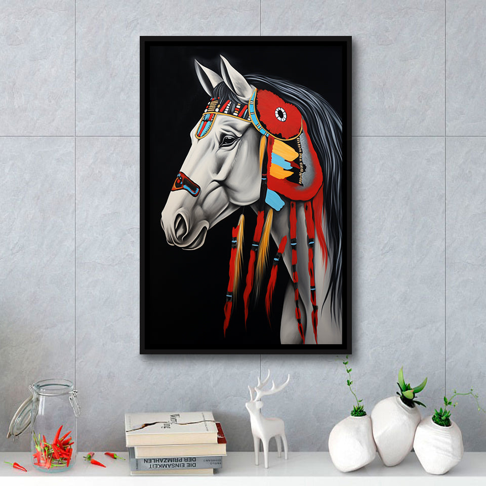 Indian Horse Warrior Portrait Acrylic Painting,Framed Canvas Prints,Floating Frame, Wall Art Home Decor