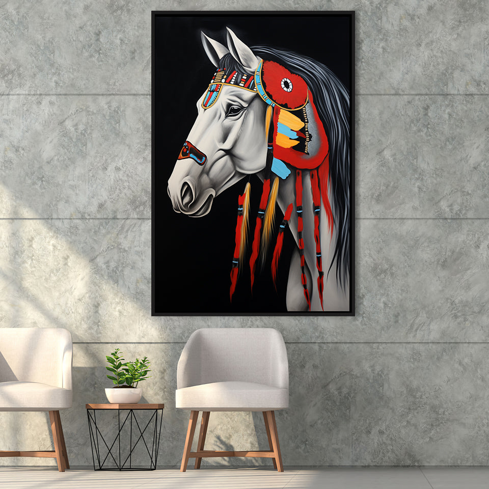 Indian Horse Warrior Portrait Acrylic Painting,Framed Canvas Prints,Floating Frame, Wall Art Home Decor