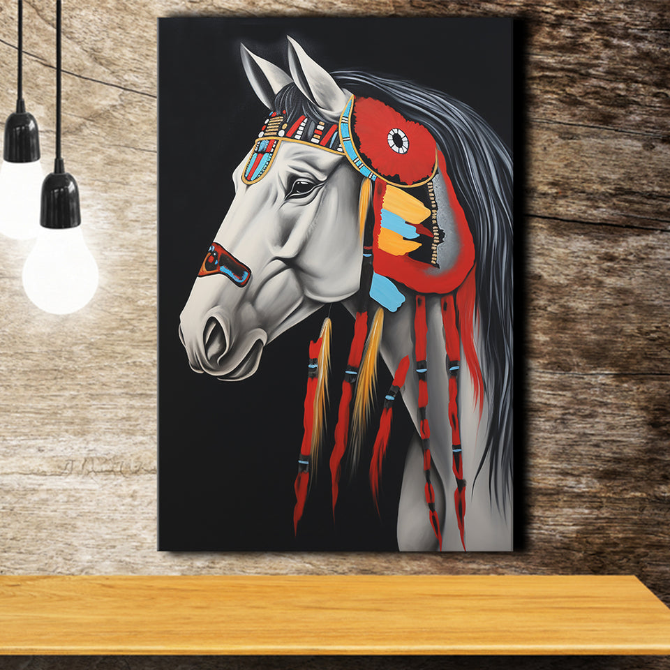 Indian Horse Warrior Portrait Acrylic Painting, Painting Art, Canvas Prints Wall Art Home Decor