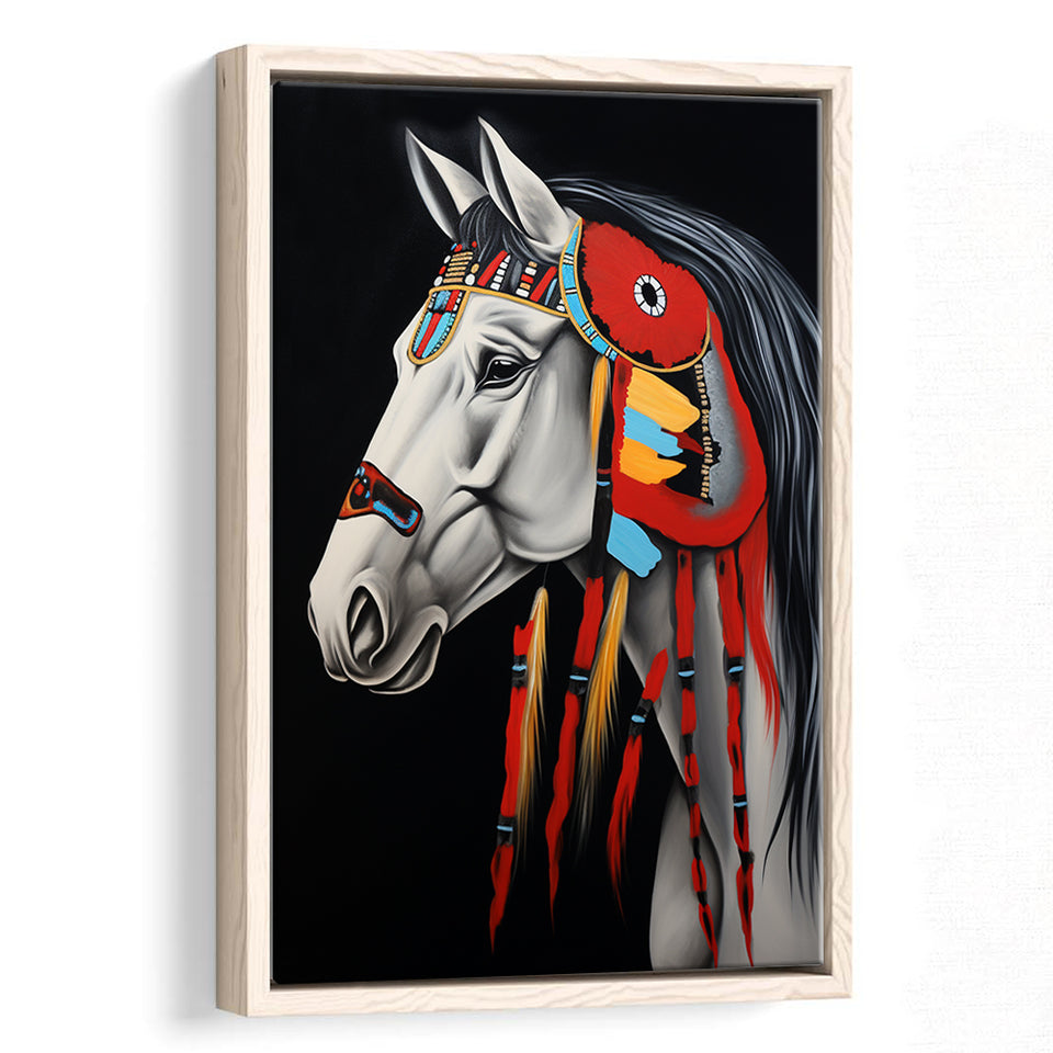 Indian Horse Warrior Portrait Acrylic Painting,Framed Canvas Prints,Floating Frame, Wall Art Home Decor