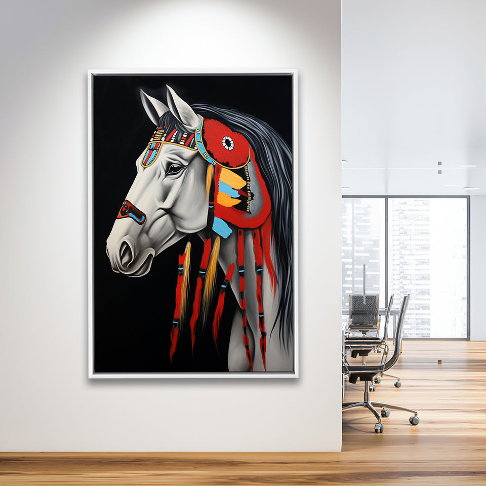 Indian Horse Warrior Portrait Acrylic Painting,Framed Canvas Prints,Floating Frame, Wall Art Home Decor