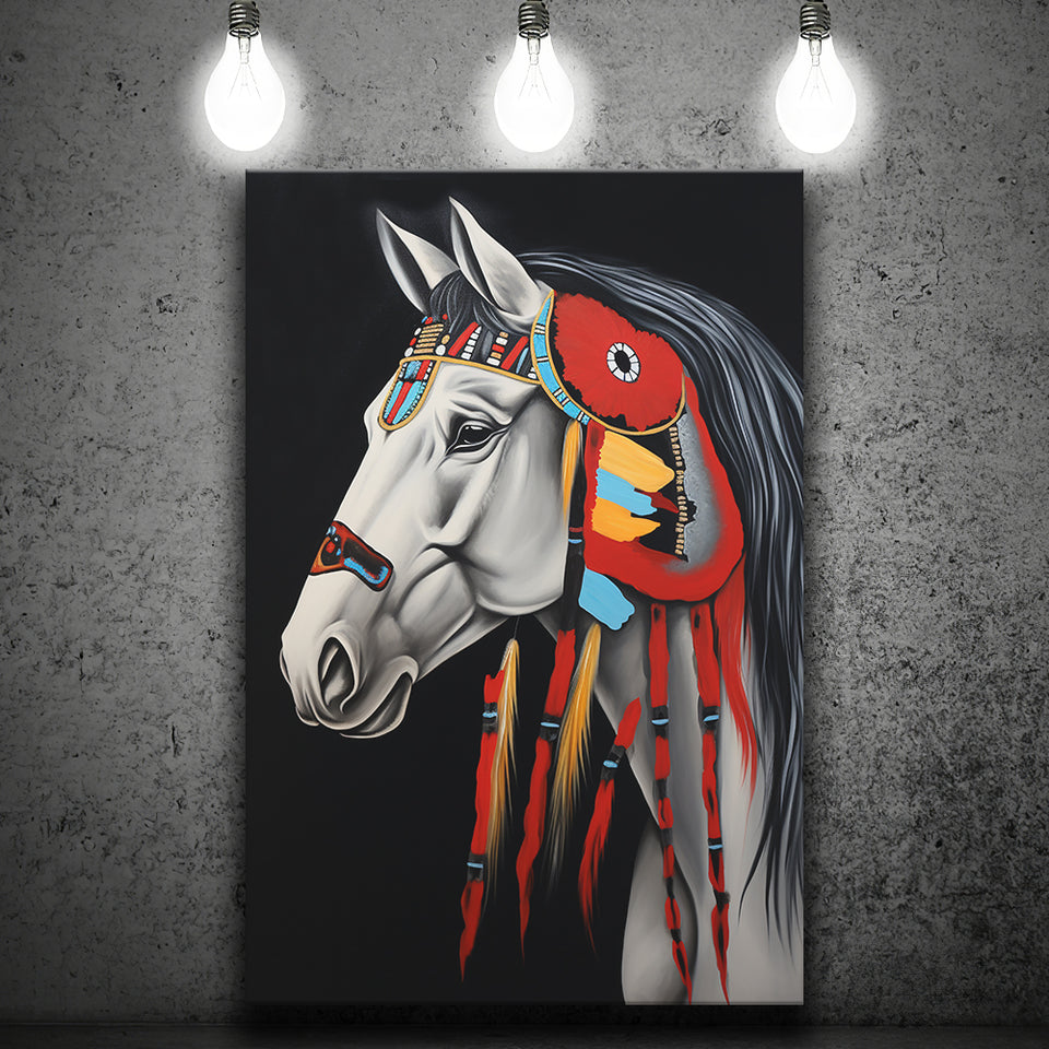 Indian Horse Warrior Portrait Acrylic Painting, Painting Art, Canvas Prints Wall Art Home Decor