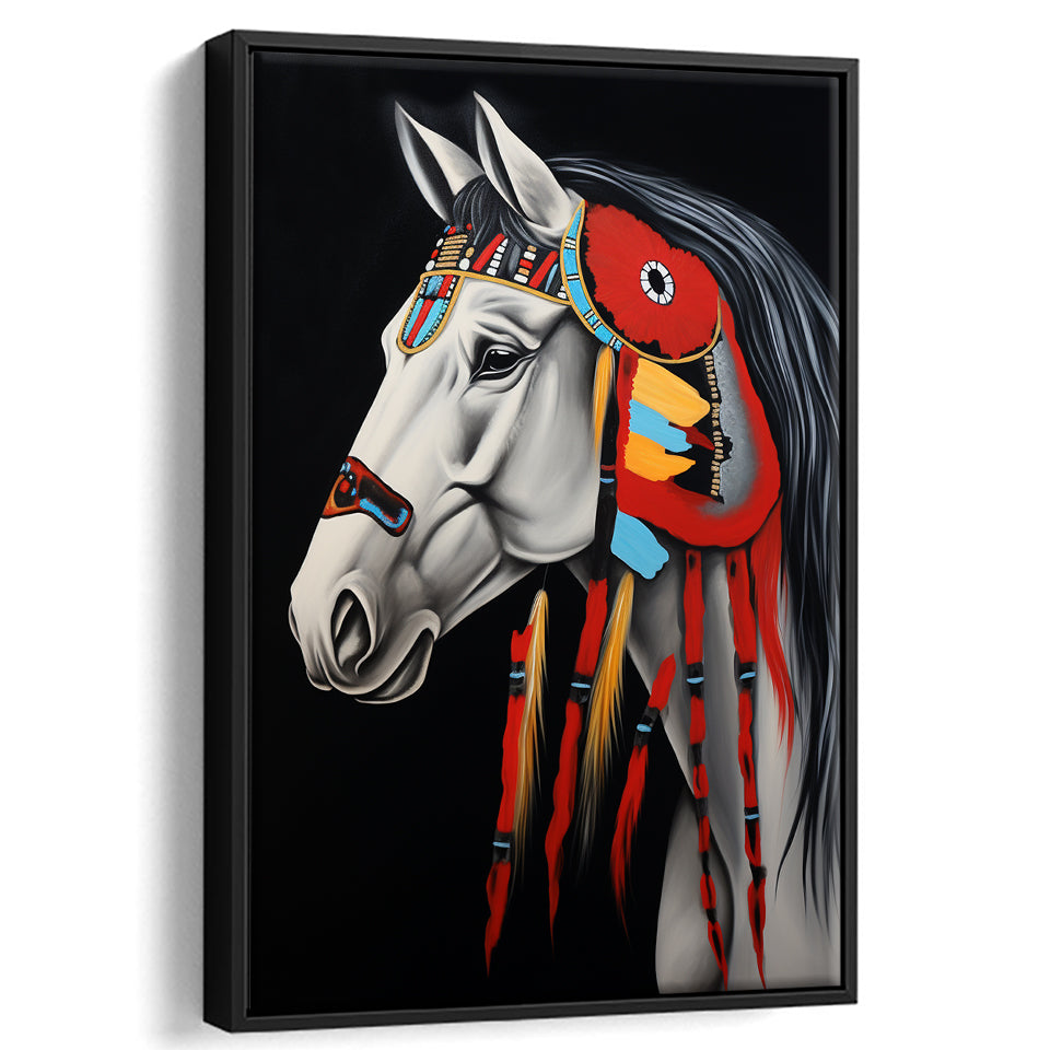 Indian Horse Warrior Portrait Acrylic Painting,Framed Canvas Prints,Floating Frame, Wall Art Home Decor