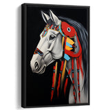 Indian Horse Warrior Portrait Acrylic Painting,Framed Canvas Prints,Floating Frame, Wall Art Home Decor