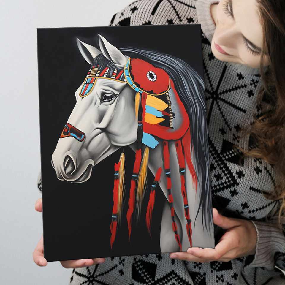 Indian Horse Warrior Portrait Acrylic Painting, Painting Art, Canvas Prints Wall Art Home Decor
