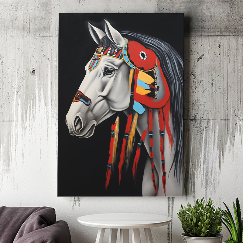 Indian Horse Warrior Portrait Acrylic Painting, Painting Art, Canvas Prints Wall Art Home Decor