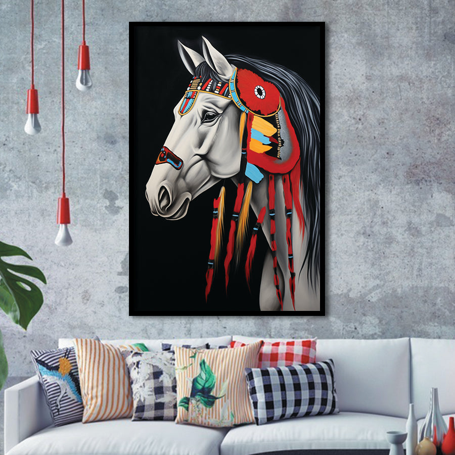 Indian Horse Warrior Portrait Acrylic Painting, Painting Art, Framed Art Prints Wall Decor