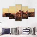Indian Native American Buffalo Hunt 5 Pieces Canvas Prints Wall Art - Painting Canvas, Multi Panels, Wall Decor