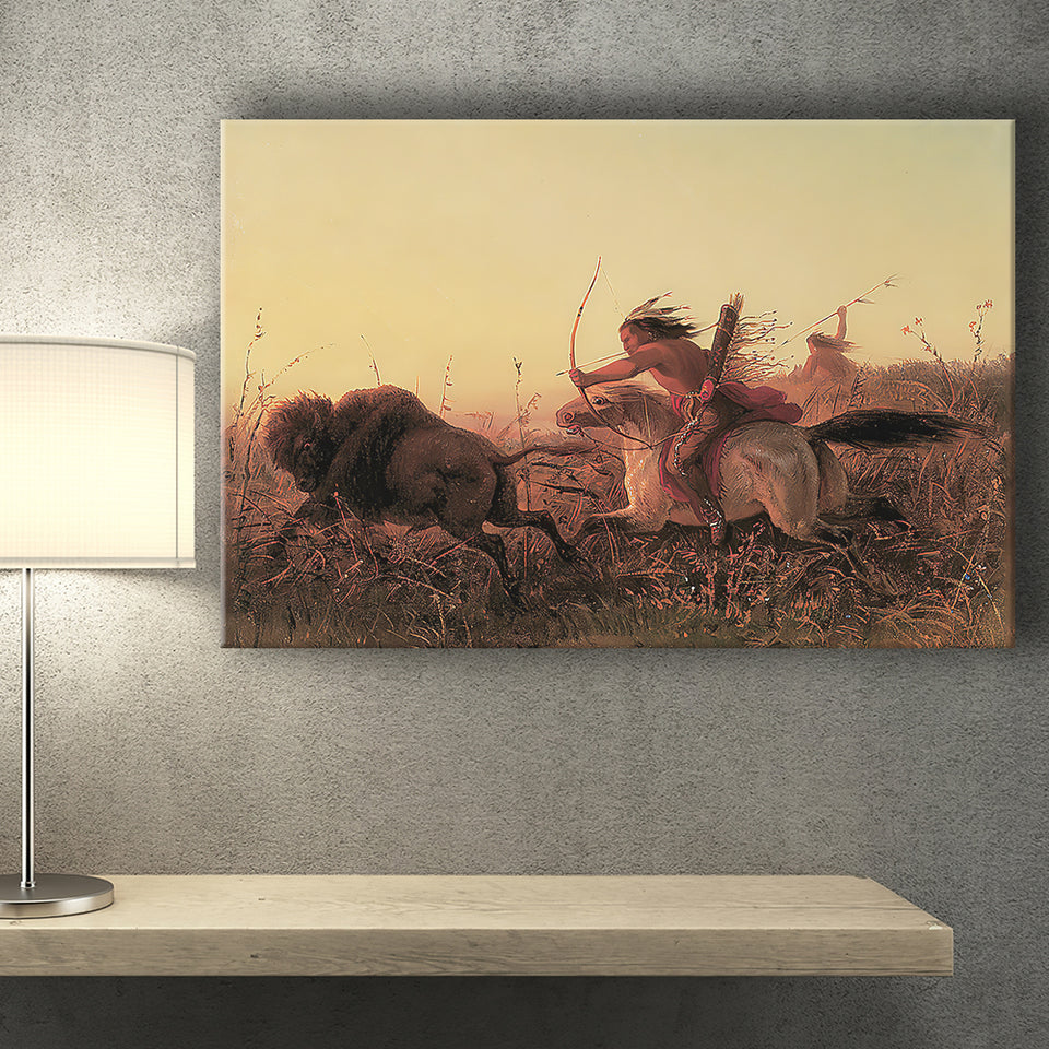 Indian Native American Buffalo Hunt Canvas Prints Wall Art - Painting Canvas, Painting Prints, Home Wall Decor, For Sale