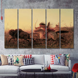 Indian Native American Buffalo Hunt 5 Pieces B Canvas Prints Wall Art - Painting Canvas, Multi Panels, Wall Decor