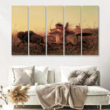 Indian Native American Buffalo Hunt 5 Pieces B Canvas Prints Wall Art - Painting Canvas, Multi Panels, Wall Decor