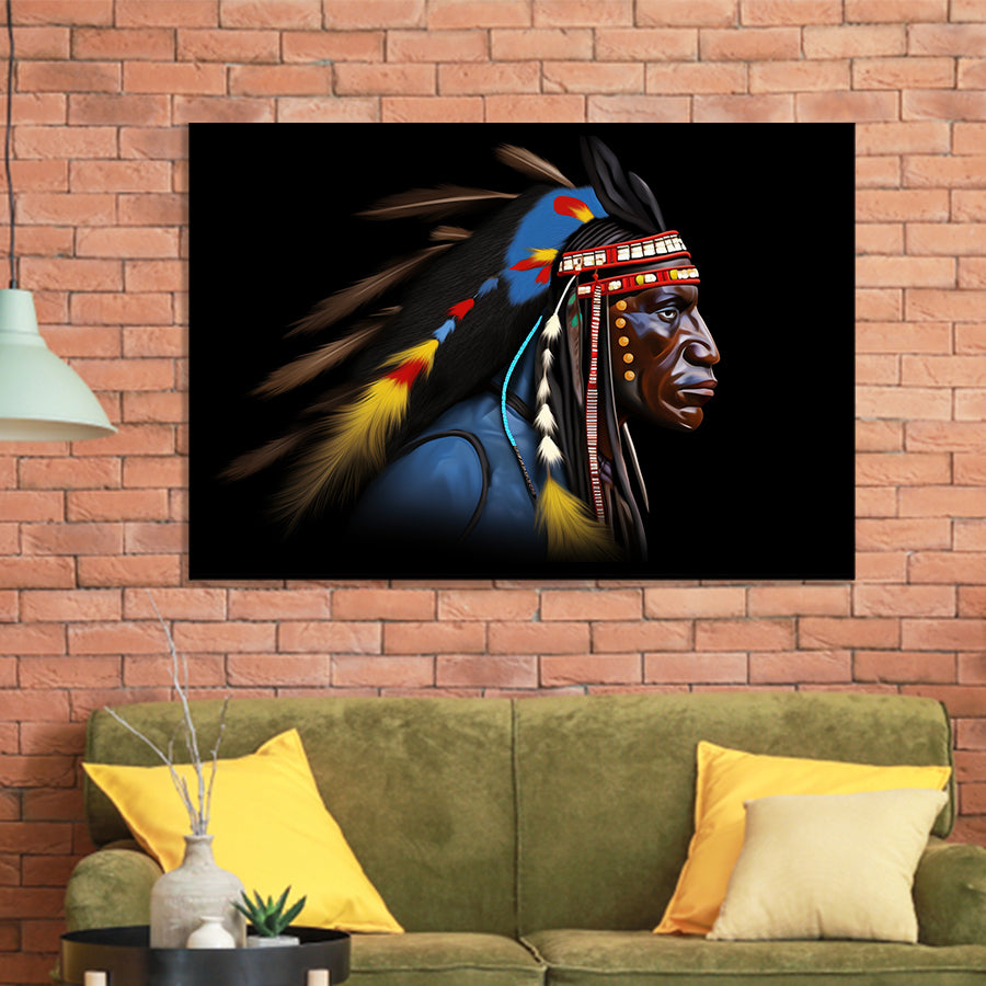 Indian Warrior Portrait Art Painting Framed Art Prints Wall Decor, Framed Painting Art