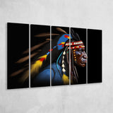 Indian Warrior Portrait Art Painting,5 Panel Extra Large Canvas Prints Wall Art Decor