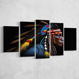 Indian Warrior Portrait Art Painting Mixed 5 Panel Large Canvas Prints Wall Art Decor