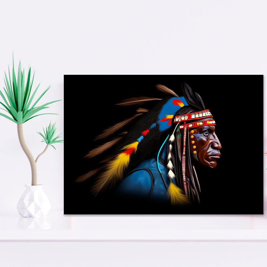 Indian Warrior Portrait Art Painting Framed Art Prints Wall Decor, Framed Painting Art