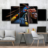 Indian Warrior Portrait Art Painting Mixed 5 Panel Large Canvas Prints Wall Art Decor