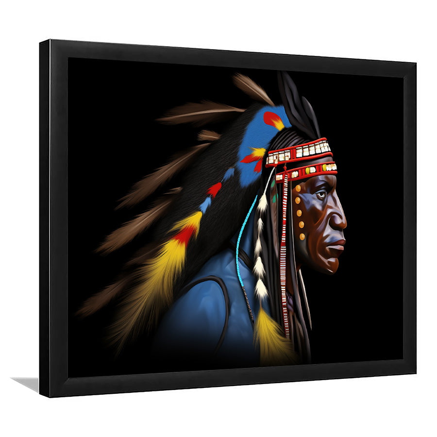 Indian Warrior Portrait Art Painting Framed Art Prints Wall Decor, Framed Painting Art