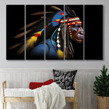 Indian Warrior Portrait Art Painting,5 Panel Extra Large Canvas Prints Wall Art Decor