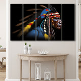 Indian Warrior Portrait Art Painting,5 Panel Extra Large Canvas Prints Wall Art Decor