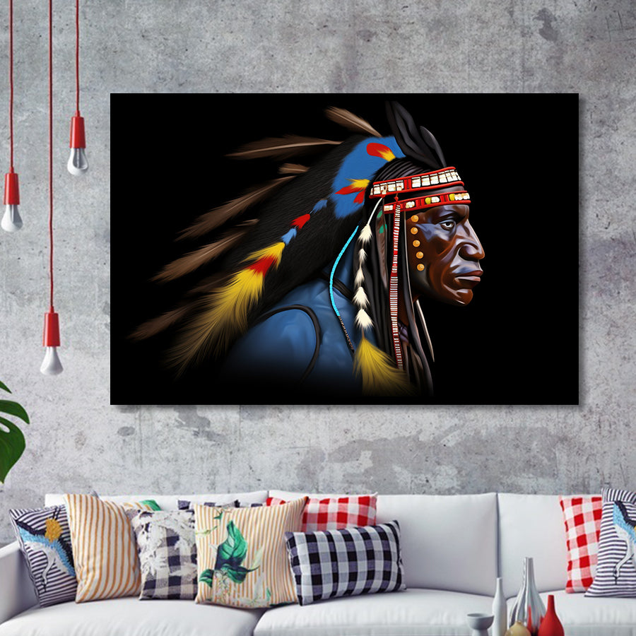 Indian Warrior Portrait Art Painting Framed Art Prints Wall Decor, Framed Painting Art