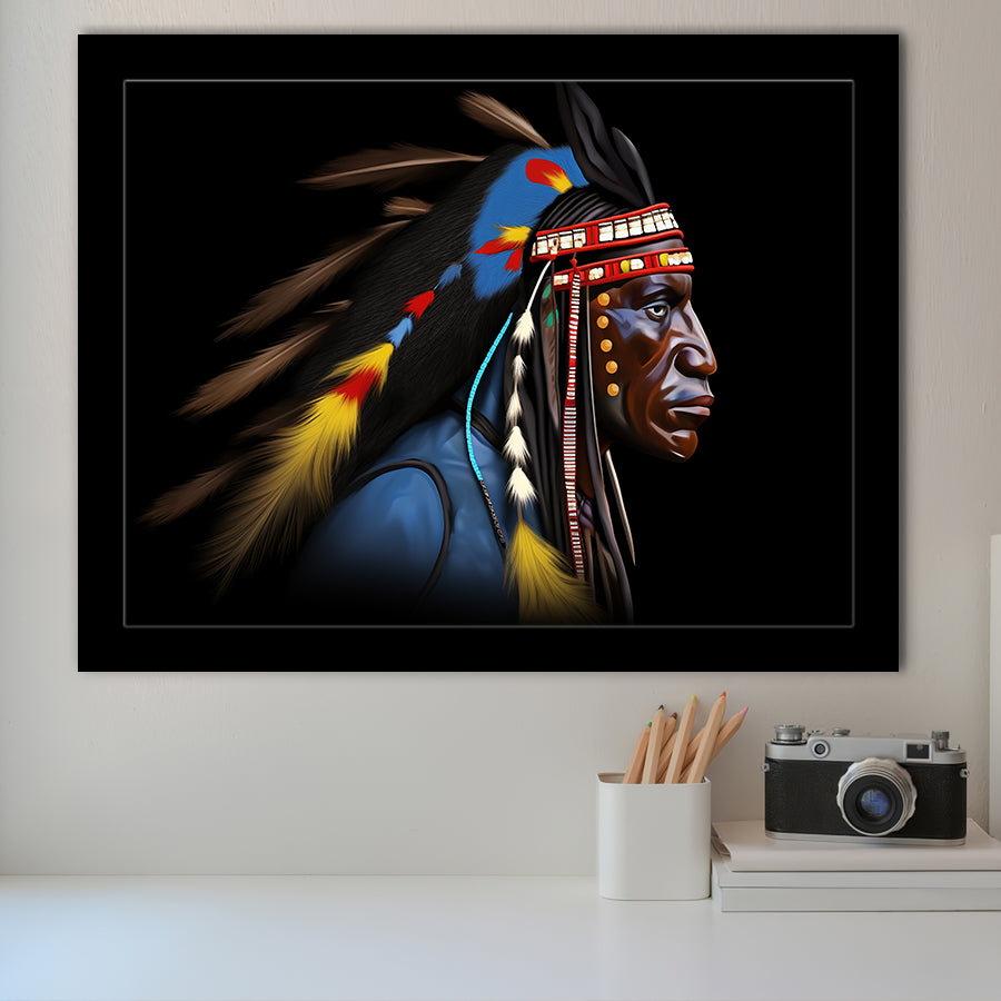 Indian Warrior Portrait Art Painting Framed Art Prints Wall Decor, Framed Painting Art