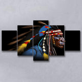 Indian Warrior Portrait Art Painting Mixed 5 Panel Large Canvas Prints Wall Art Decor