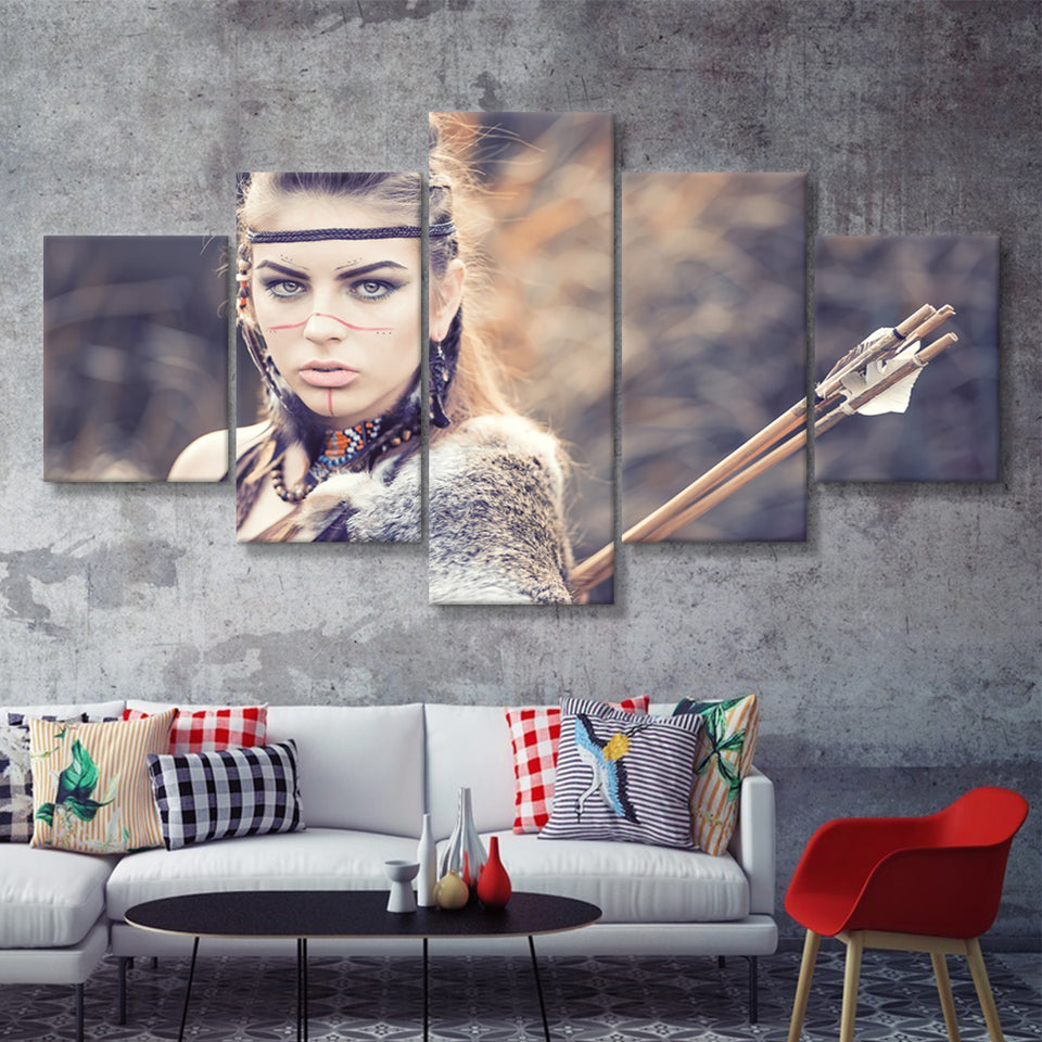Indian Native American Strong Women 5 Pieces Canvas Prints Wall Art - Painting Canvas,Wall Decor, Multi Panel,5 Panels