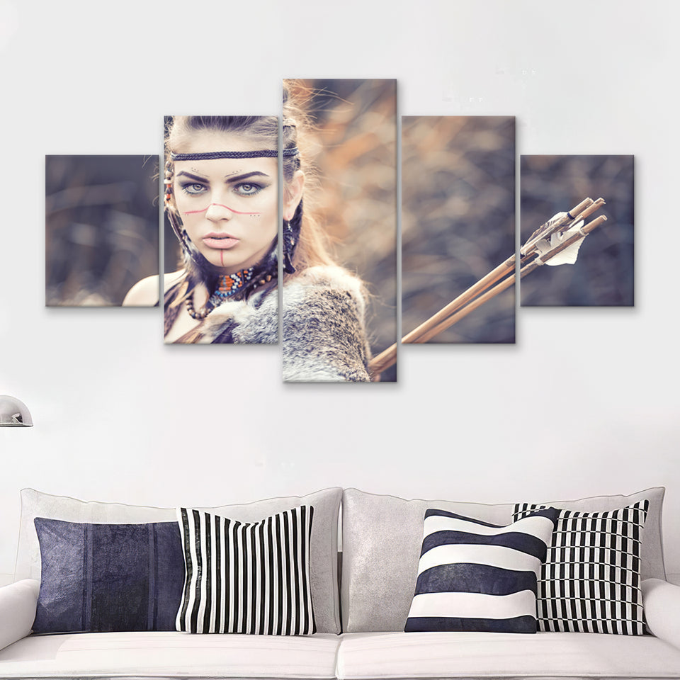 Indian Native American Strong Women 5 Pieces Canvas Prints Wall Art - Painting Canvas,Wall Decor, Multi Panel,5 Panels