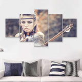 Indian Native American Strong Women 5 Pieces Canvas Prints Wall Art - Painting Canvas,Wall Decor, Multi Panel,5 Panels