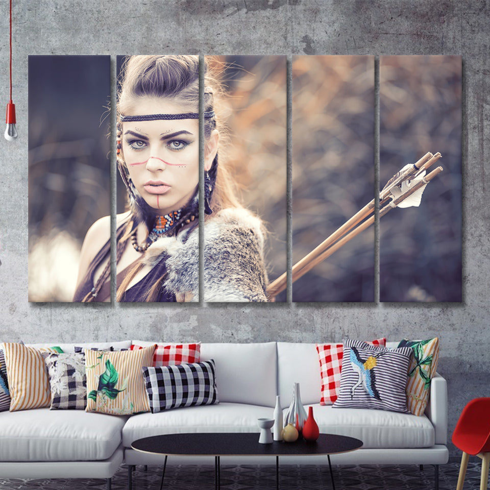 Indian Native American Strong Women 5 Pieces B Canvas Prints Wall Art - Painting Canvas,Wall Decor, Multi Panel,5 Panels