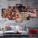 Indian Native_American_Painting Art 5 Pieces Canvas Prints Wall Art - Painting Canvas, Multi Panels, Wall Decor