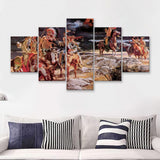 Indian Native_American_Painting Art 5 Pieces Canvas Prints Wall Art - Painting Canvas, Multi Panels, Wall Decor