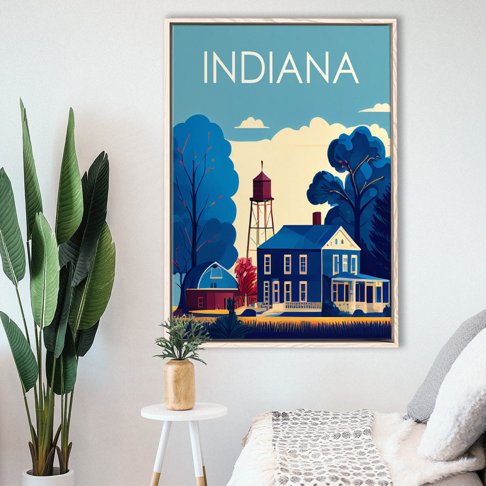 Indiana Retro Art Print, Large Canvas, Framed Canvas Print Wall Art Home Decor, Floating Frame