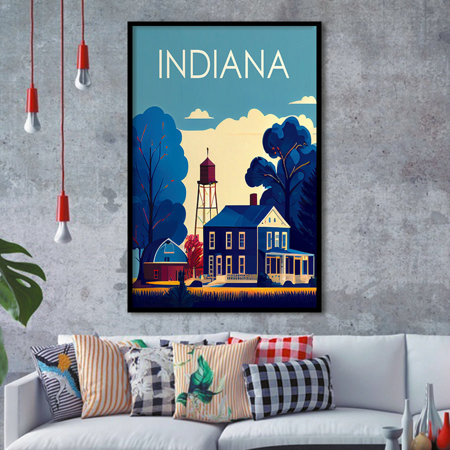 Indiana Retro Art Print, City Art Print, Framed Art Print Wall Art Home Decor, Framed Picture