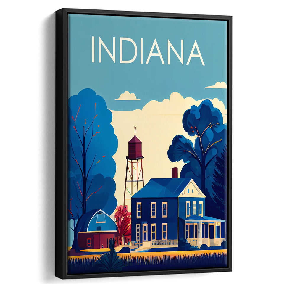 Indiana Retro Art Print, Large Canvas, Framed Canvas Print Wall Art Home Decor, Floating Frame