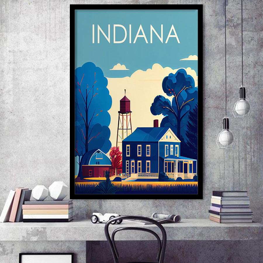 Indiana Retro Art Print, City Art Print, Framed Art Print Wall Art Home Decor, Framed Picture