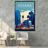 Indiana Retro Art Print, Large Canvas, Framed Canvas Print Wall Art Home Decor, Floating Frame
