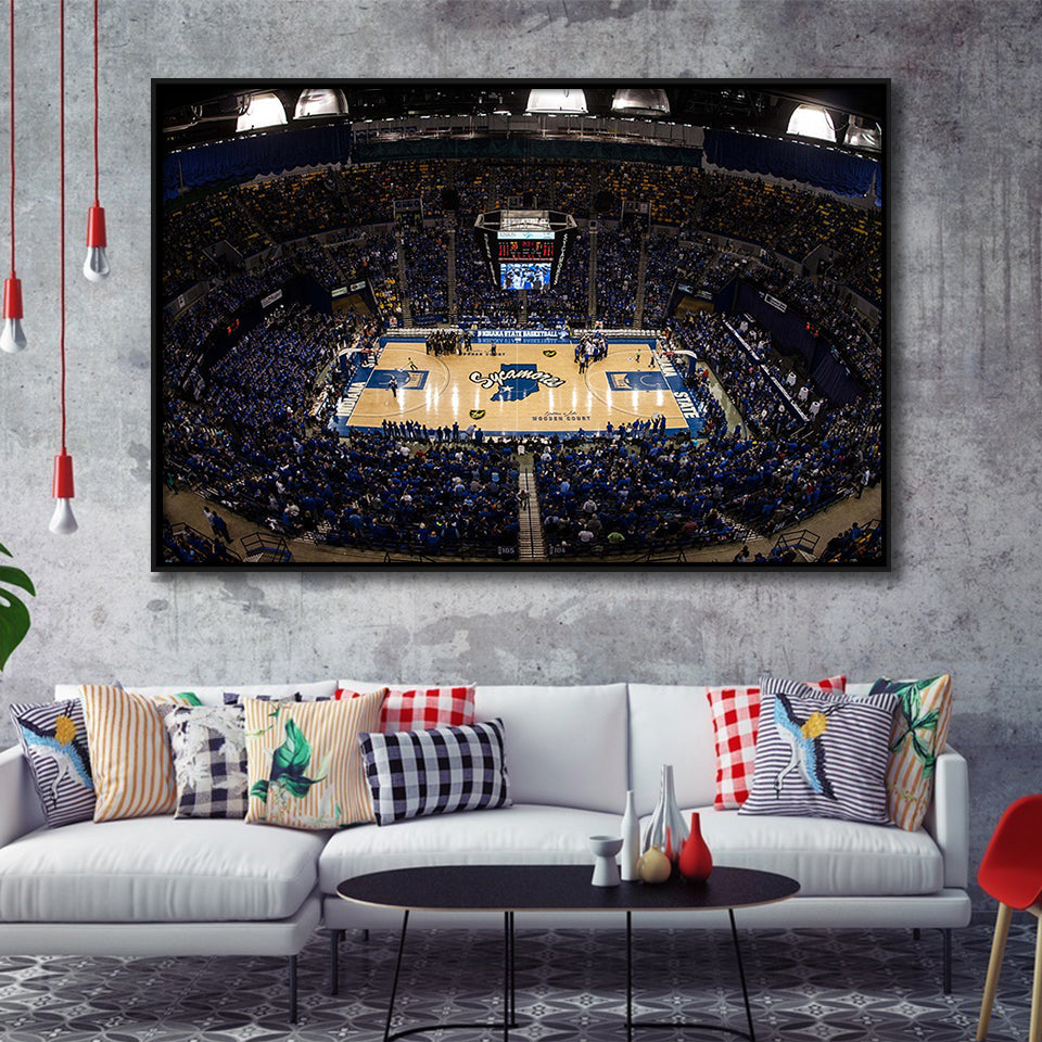 Indiana State Sycamores Wall Art Hulman Center Stadium Framed Canvas Prints,Sport Stadium Art Prints, Fan Gift