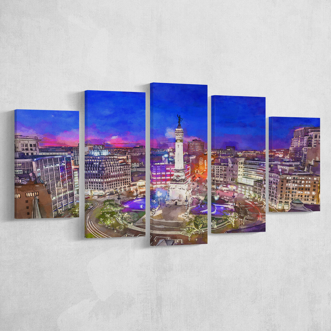 Indianapolis Indiana Usa Skyline Over Monument 5 Pieces Mixed Canvas Prints Wall Art Home Decor