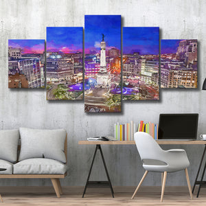 Indianapolis Indiana Usa Skyline Over Monument 5 Pieces Mixed Canvas Prints Wall Art Home Decor