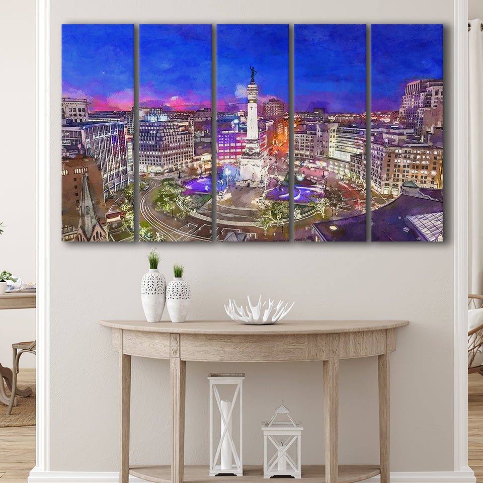 Indianapolis Indiana Usa Skyline Over Monument 5 Pieces Extra Large Canvas Prints Wall Art Home Decor