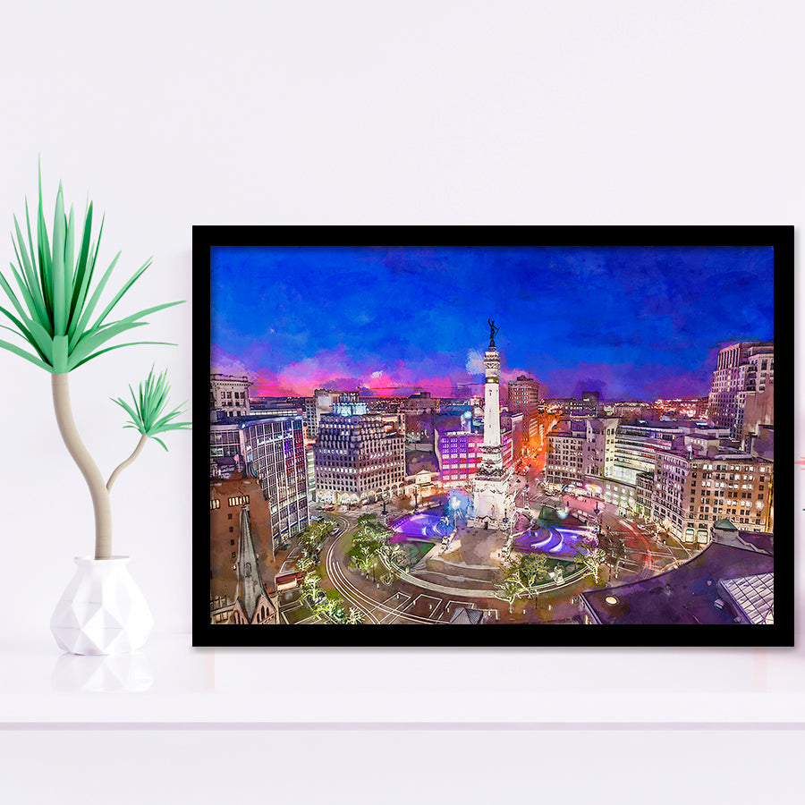 Indianapolis Indiana Usa Skyline Over Monument City Art Watercolor Framed Art Prints Wall Art Decor,Framed Picture