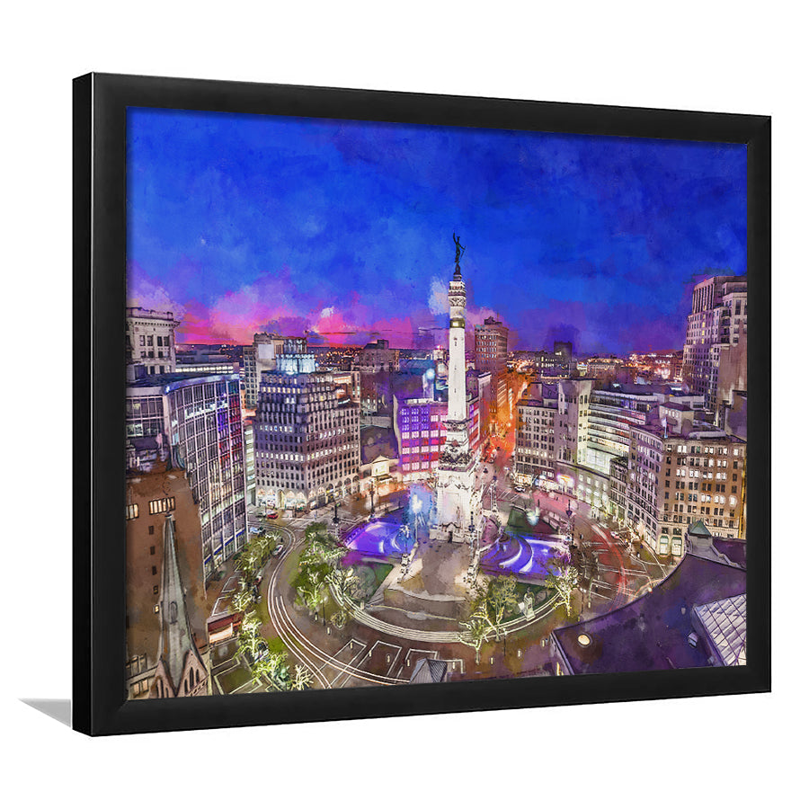 Indianapolis Indiana Usa Skyline Over Monument City Art Watercolor Framed Art Prints Wall Art Decor,Framed Picture