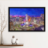 Indianapolis Indiana Usa Skyline Over Monument City Art Watercolor Framed Canvas Prints Wall Art Home Decor,Floating Frame