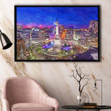 Indianapolis Indiana Usa Skyline Over Monument City Art Watercolor Framed Canvas Prints Wall Art Home Decor,Floating Frame